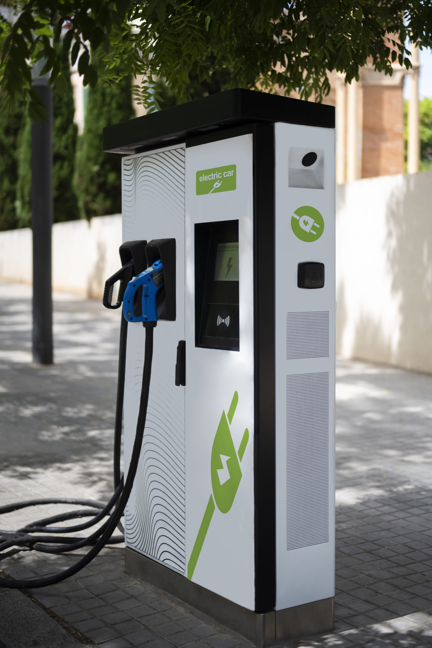 side view of electric car charging station